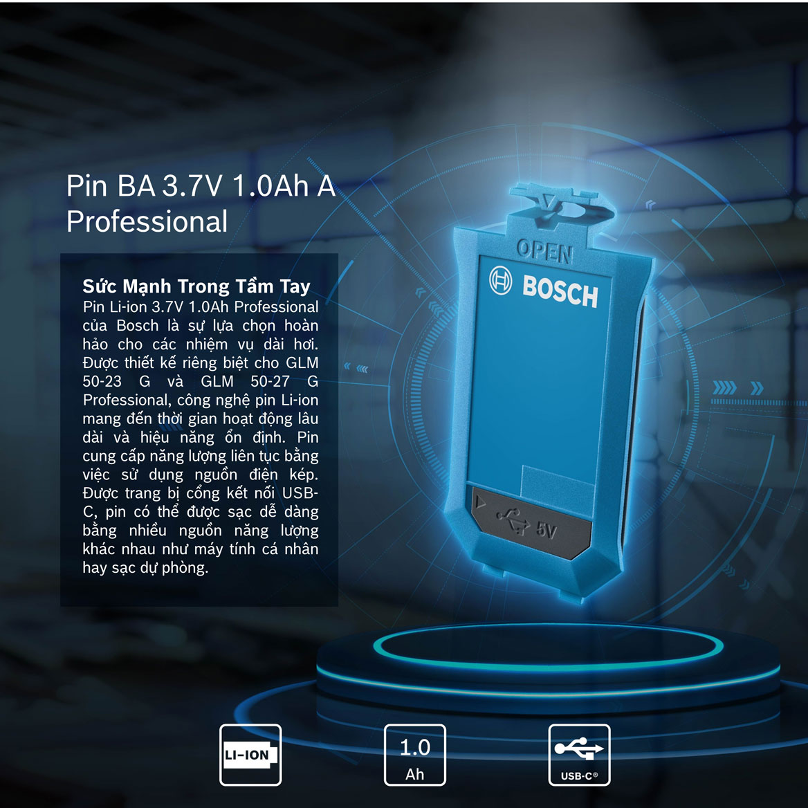 Pin máy đo khoảng cách Bosch BA 3.7 mang tới hiệu quả vượt trội trong công việc
